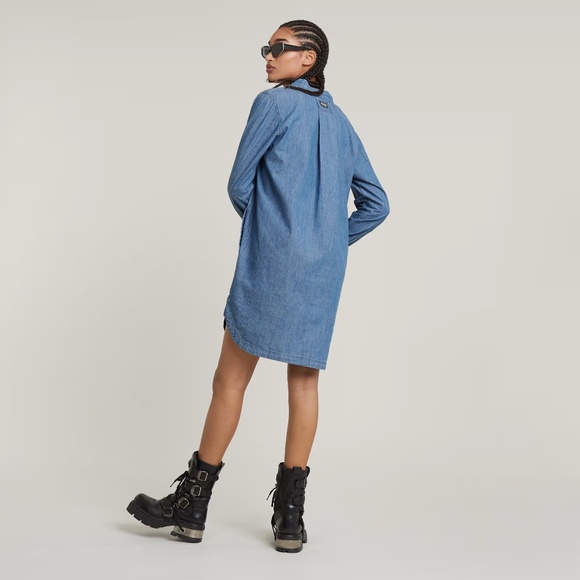 G-Star RAW Millery Denim Shirt Dress L NWT V-Neck Long Sleeve - Picture 6 of 13
